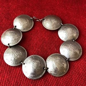 Vintage Peru Tupac Amaru silver coin bracelet